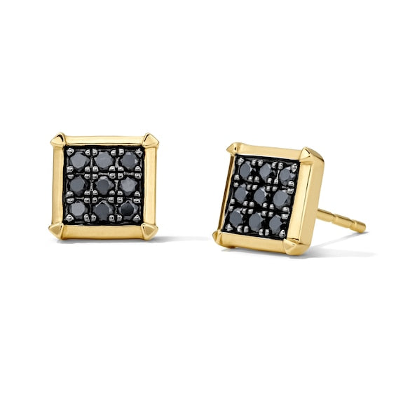 Black Multi-Diamond Square Stud Earrings in 10K Gold