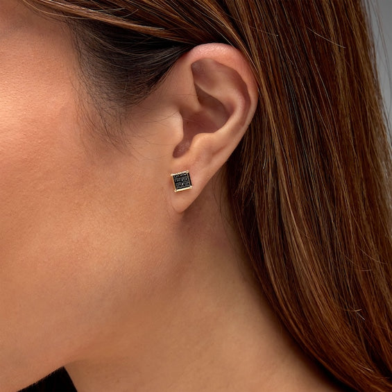 Black Multi-Diamond Square Stud Earrings in 10K Gold